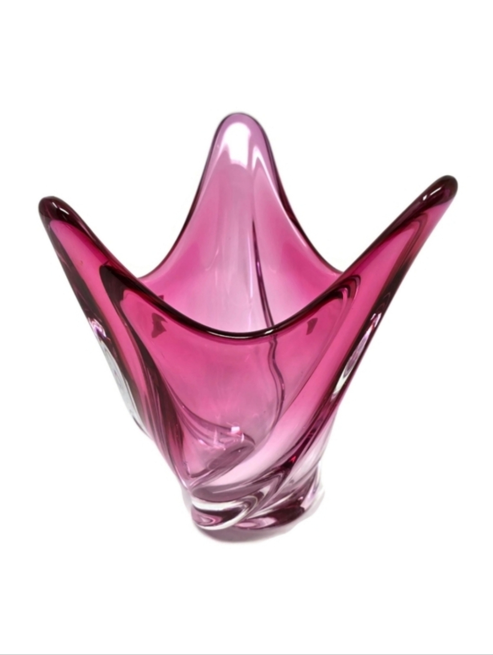 Vintage Val Saint Lambert Belgium Cranberry Sculped Crystal Vase 7" Tall 1950s